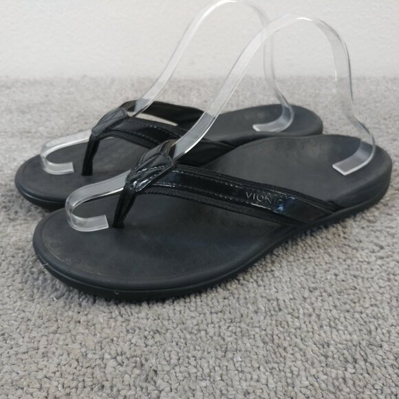 Vionic Tide Patent Leather Orthotic Sandals Womens Size 8.5 Flip Flop Shoe Black - Picture 1 of 9